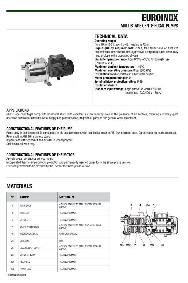 Euroinox 50/50 M Sessiz Hidrofor - 50 Litre - 8 kat / 8 daire - 5
