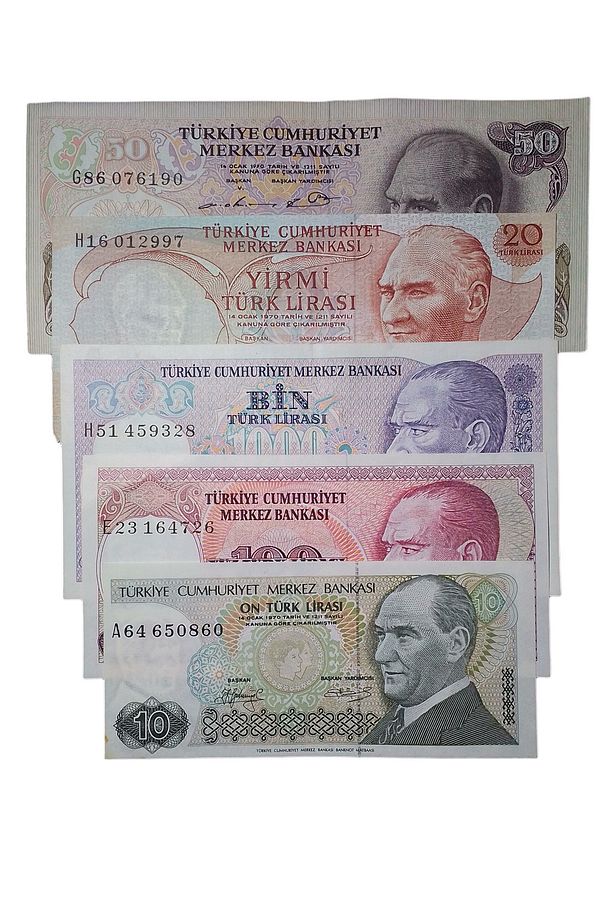 6. Emisyon 7. Emisyon 5 Adet Koleksiyon Eski Kağıt Para. Antika Para . - 1