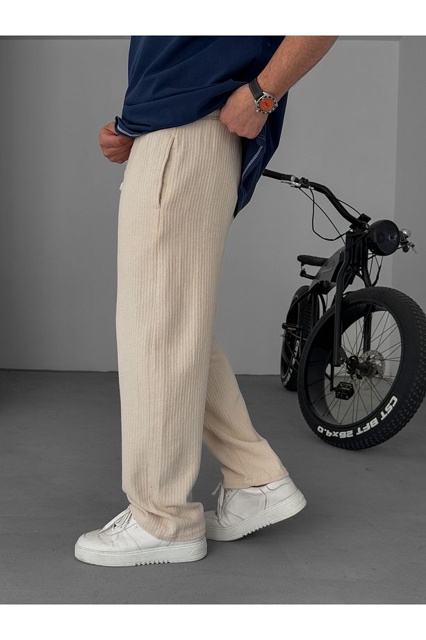 Bej Örgü Kumaş Baggy Pantolon JJ-206 - 5