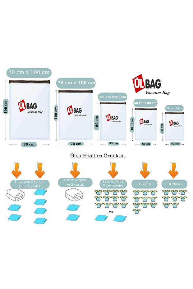 10'lu Vakumlu Saklama Poşeti Seti - 1 Karma Paket Vakumlu Hurç - Vakumlu Torba - 3