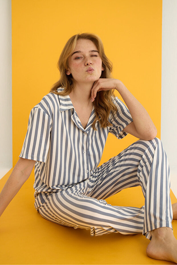 BAMBOO DÜĞMELİ PİJAMA TAKIMI - 1