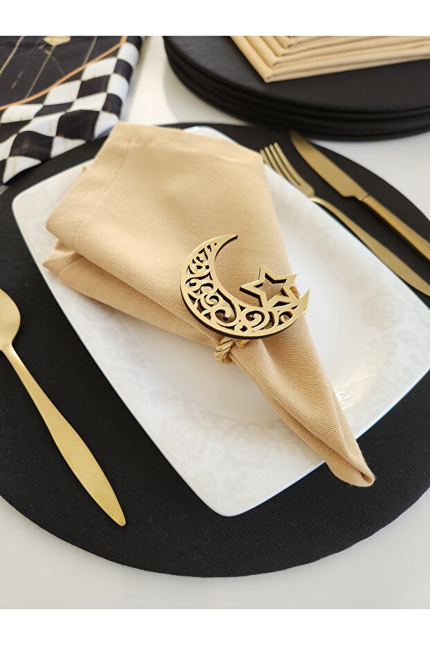 6-Piece Ramadan Special Gold Crescent and Star Themed Plexiglass Napkin Ring Napkin Holder
