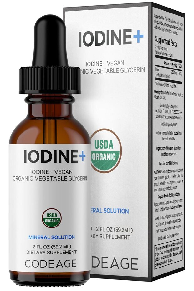 USDA Organic Iodine Drops - 250 Mcg/Serving - 1+ Year Supply - Vegan Potassium Iodide - 2 fl oz