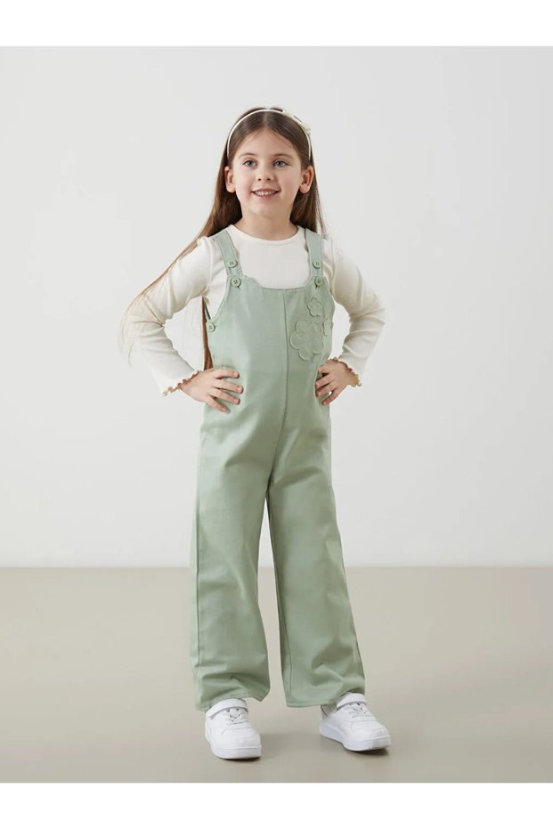 Lcw Kids Ecru Crew Neck Floral Girls' T-Shirt and Jumpsuit 2-Piece