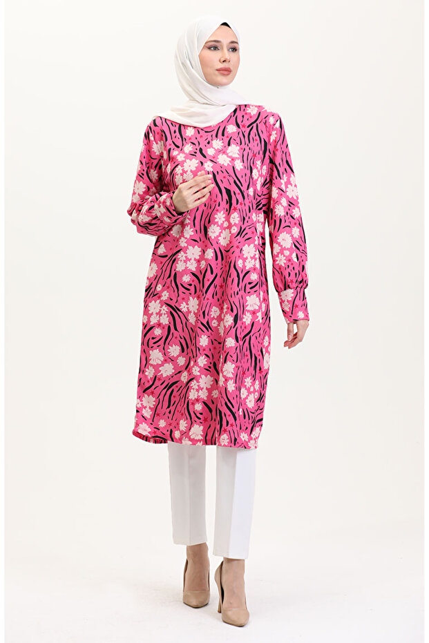 تونيك منقوش مقاس كبير 1129-01 فوشيا - 2