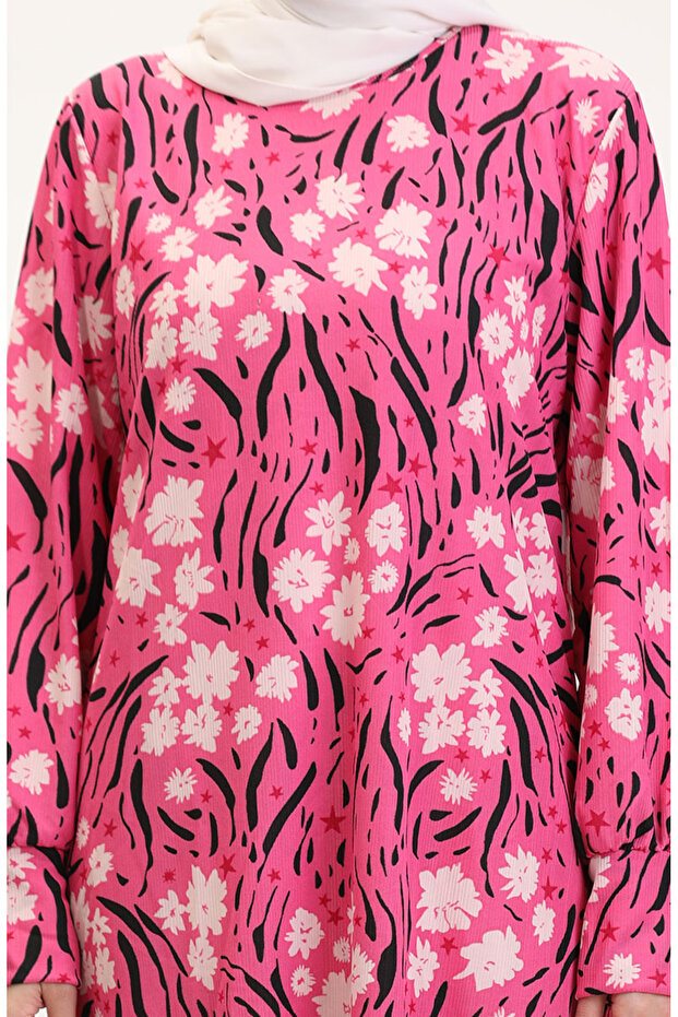 تونيك منقوش مقاس كبير 1129-01 فوشيا - 4