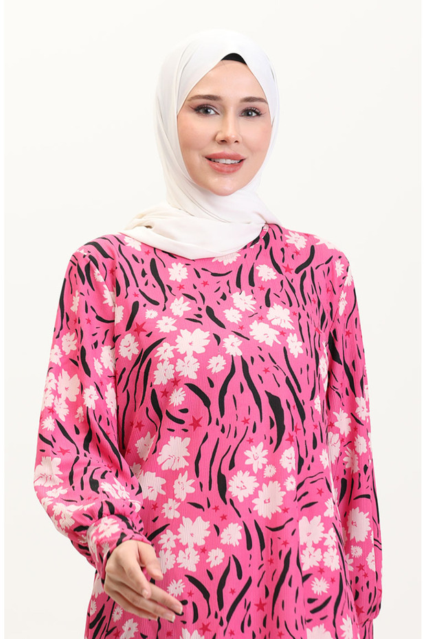 تونيك منقوش مقاس كبير 1129-01 فوشيا - 3