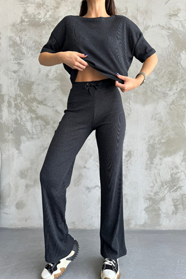 Women's Short Sleeve Loose Bottom Top Palazzo Wrap Suit