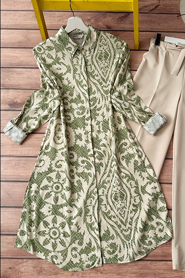 Ethnic Patterned Viscose Tunic - Mint Green