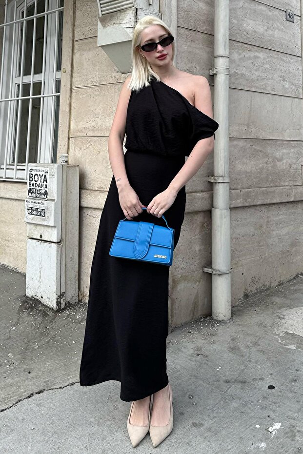 Rochie neagră cu umăr Mg2349 - 7