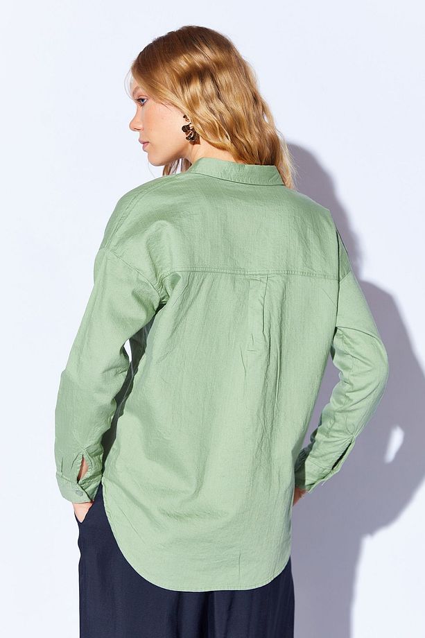 Çağla Oversize tek cepli gabardin rahat kesim soft dokulu pamuk kadın gömlek  | MKW168174-01 - 6