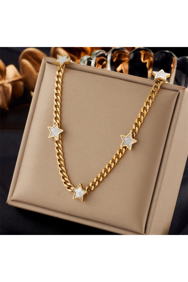 N1928 DIEYURO 316L Stainless Steel Pentagram Star Pendant Necklace For Women New Trend Girls Thick C