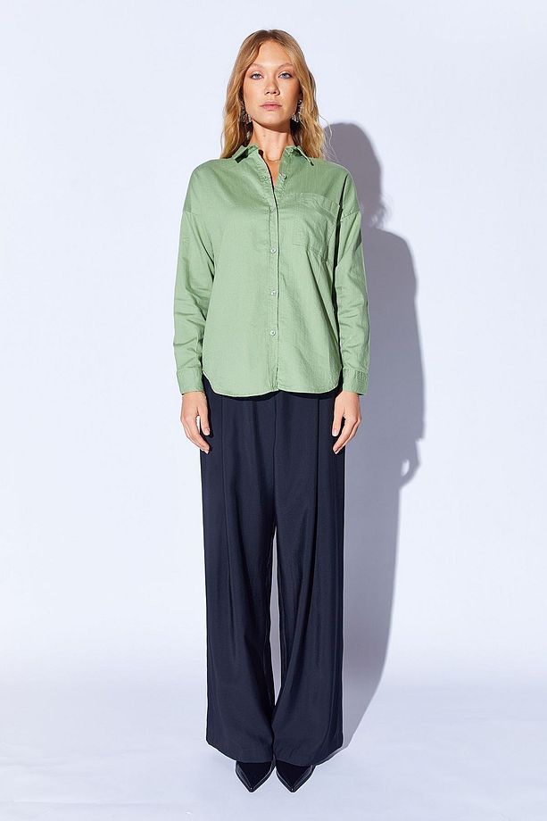 Çağla Oversize tek cepli gabardin rahat kesim soft dokulu pamuk kadın gömlek  | MKW168174-01 - 4