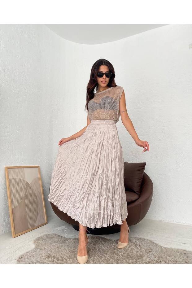 Saten Kırışık Etek - 2