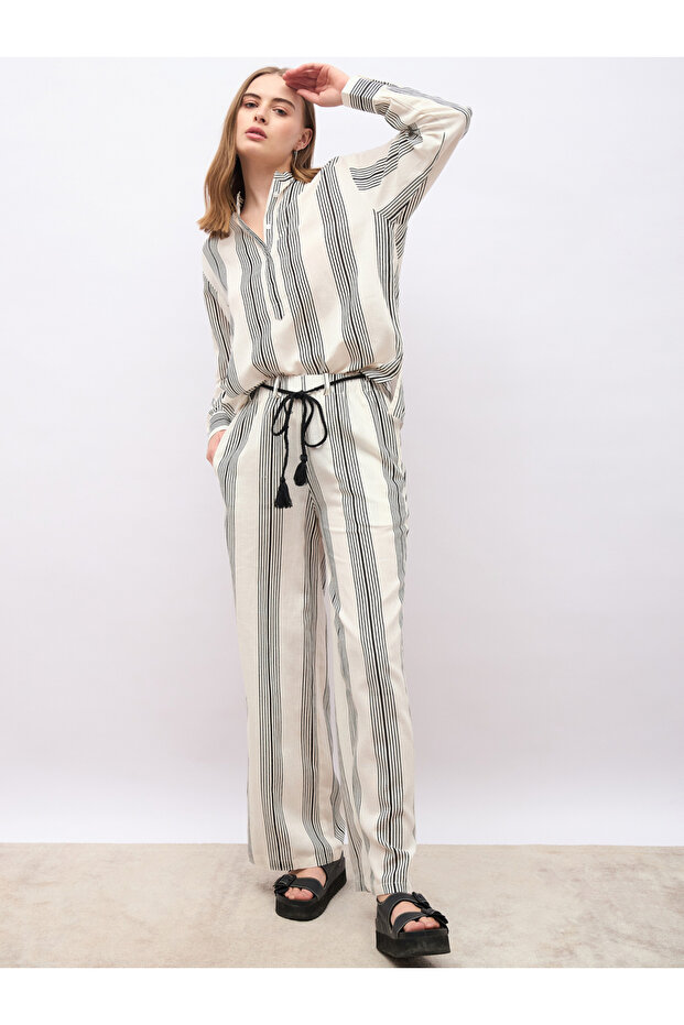 Striped Oversized Shirt and Wide Leg Trousers Set