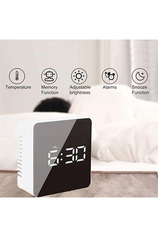 Desktop Alarm clock,large LED display,time and temperature,five function buttons,for home,White - 5