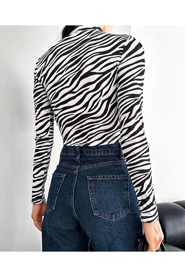 ZEBRA ÇİZGİ DETAY ESNEK CROP - 2