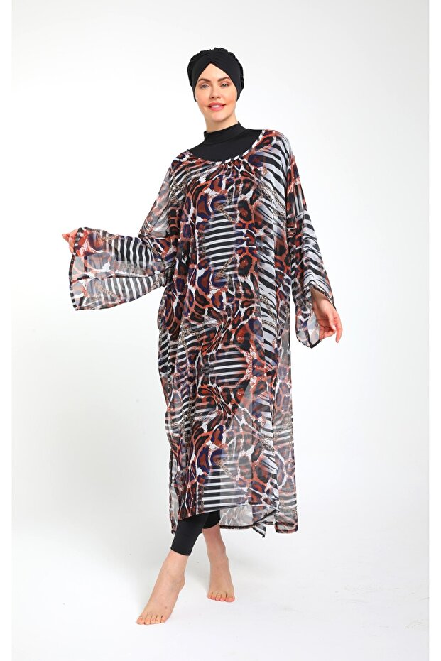 Patterned Chiffon Poncho 3785 - 1