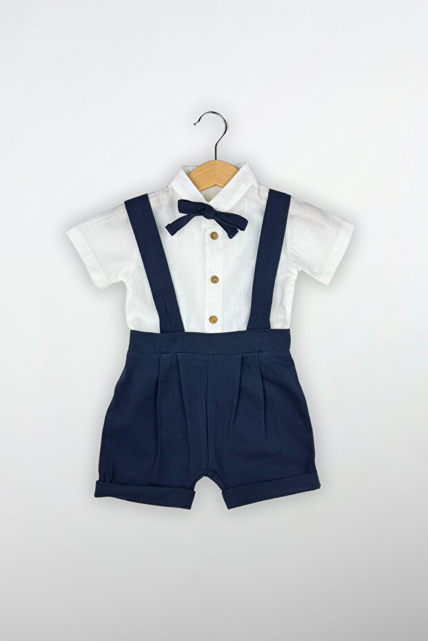 2-Piece Men's Set with Ribbon Bow Tie and Salopette