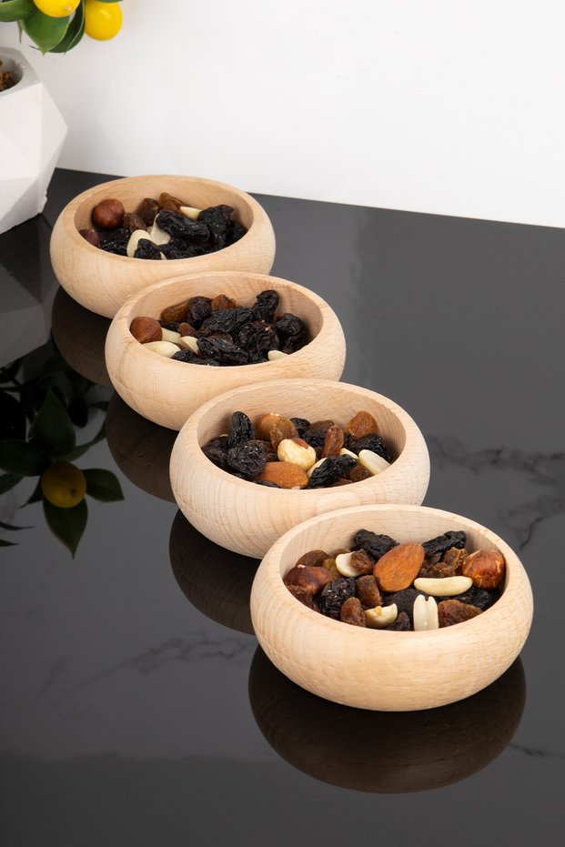 Set of 4 Natural Wood Light Color Wooden Snack Bowls
