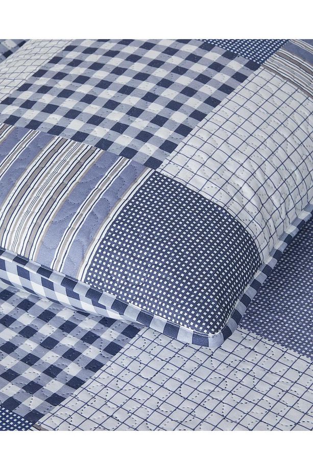 Patch Frame Çok Amaçlı Çift Kişilik Yatak Örtüsü Takımı 200x220 cm Mavi - 3
