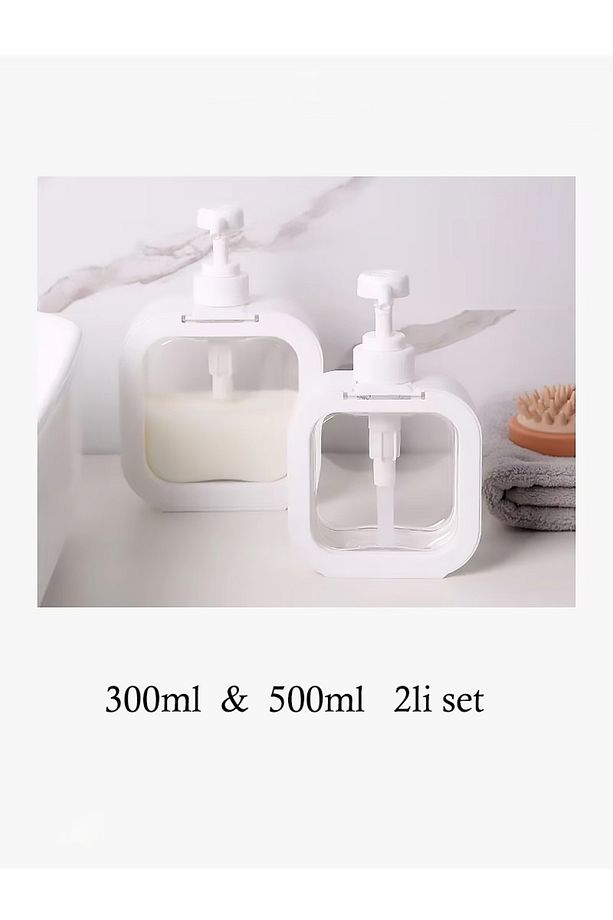 2li set 500ml ve  300 ml Tezgah Üstü Dikdörtgen Sıvı Sabunluk  2li set – Şık ve Pratik Tasarım! - 9