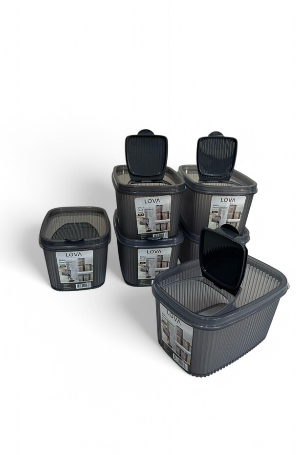 Shell Food Container 1300 Ml, Anthracite, Set of 6 - 6
