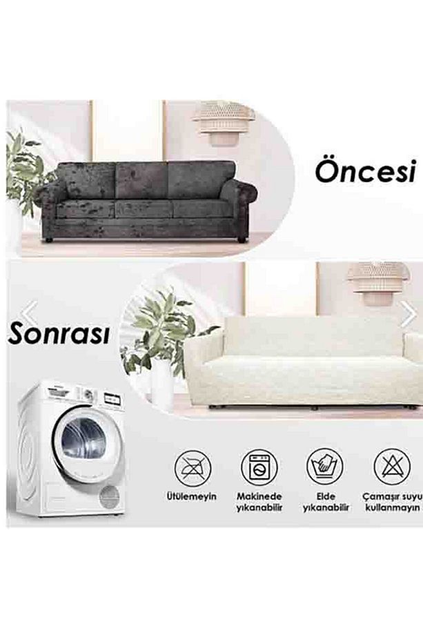 Su yolu Desenli Jakarlı Koltuk Örtüsü 3+3 Lastikli Koltuk Kanepe Çekyat Takımı - 5