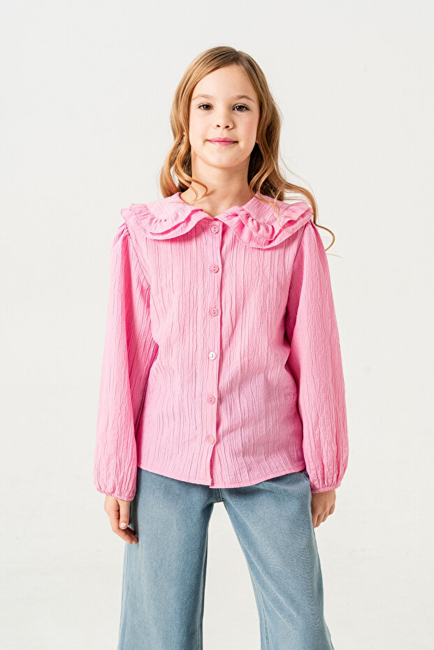 Girl's Collar Ruffle Shirt 3144