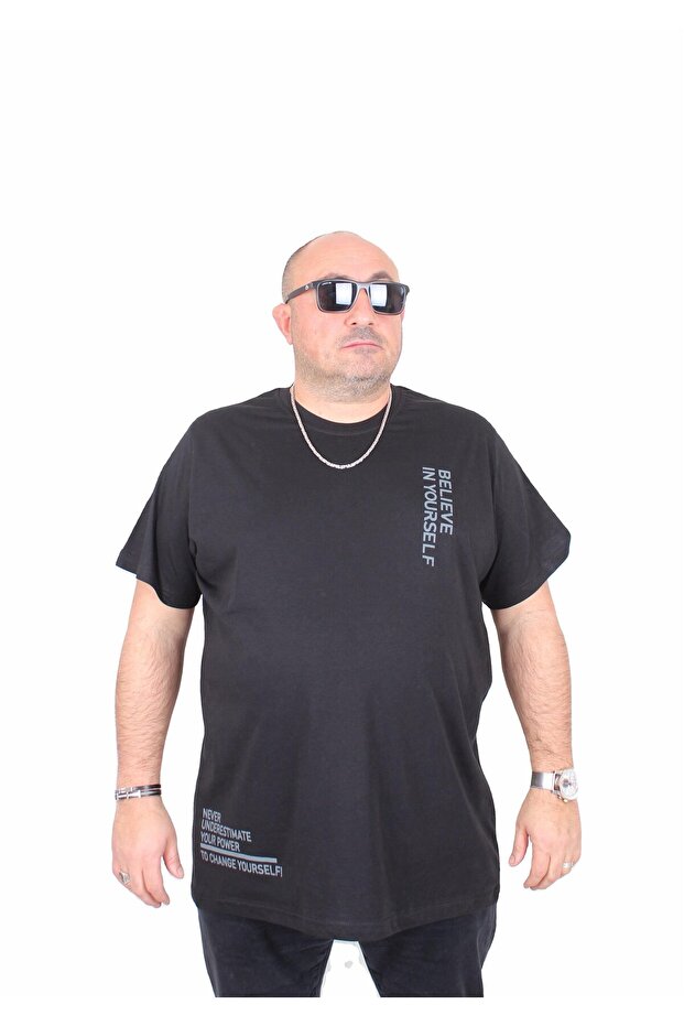 Men's Large Size Crew Neck T-Shirt Believe 25157 Black