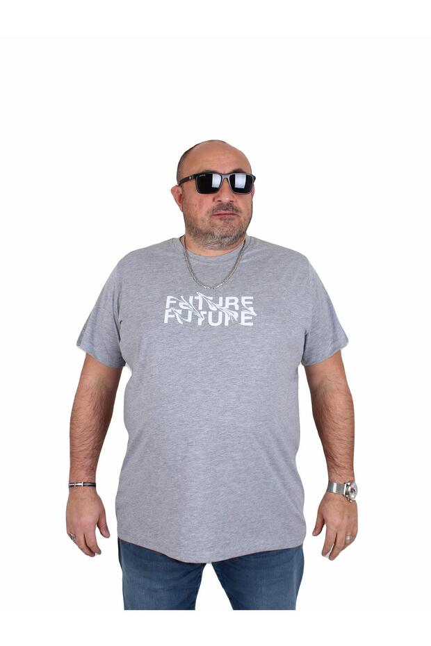 Men's Big Size Crew Neck T-Shirt the Future 25138 Gray Melange