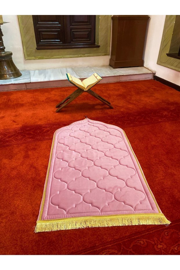 Silk Velvet Quilted Prayer Rug - Orthopedic Knee Pain-Free Sponge - Hajj, Umrah, Dowry Gift