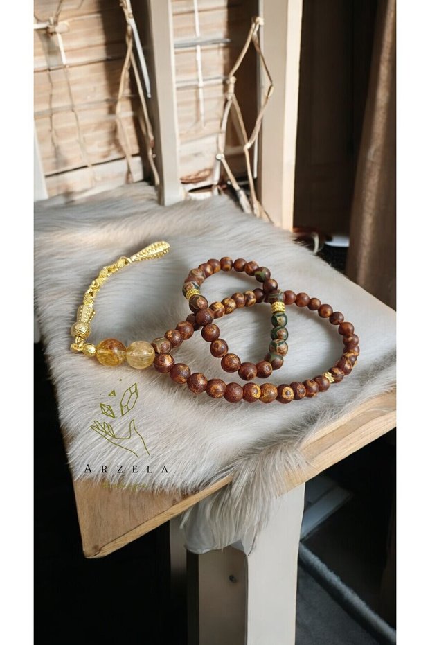 Natural Stone Tibetan Agate Prayer Beads and Bracelet Double Men Women 8mm