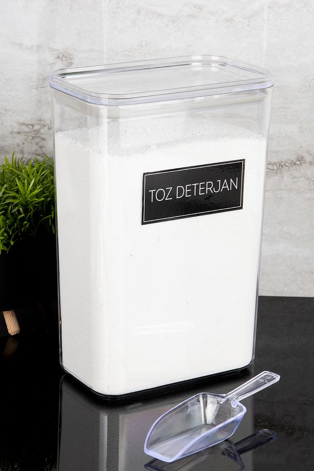 Toz Deterjan Etiketli Ölçekli Deterjan Kutusu Saklama Kabı 3000ml Mika - 3