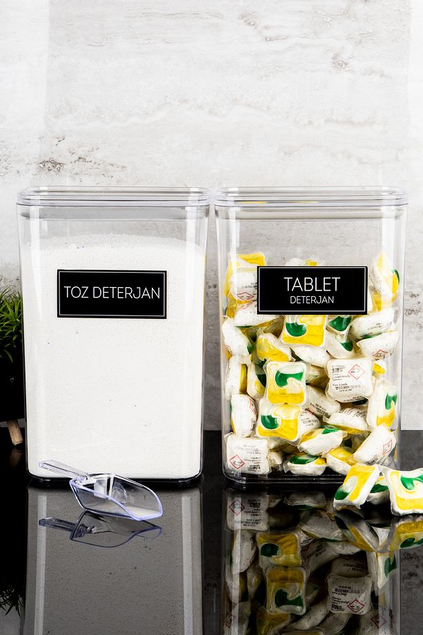 2'li Deterjan Kutusu Seti Ölçekli Toz Deterjan Tablet Deterjan Etiketli 3000ml Mika Deterjanlık Seti - 1