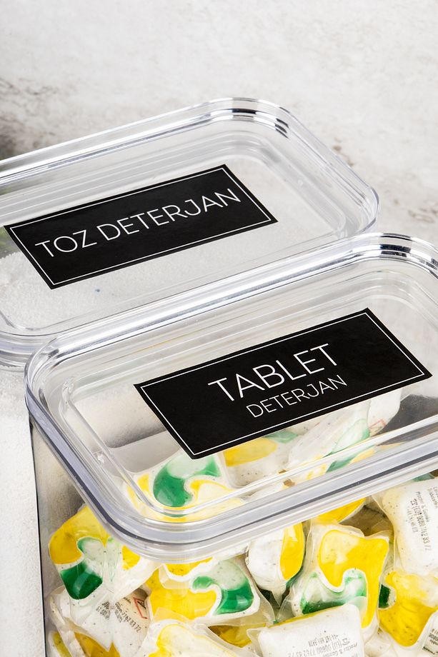 2'li Deterjan Kutusu Seti Ölçekli Toz Deterjan Tablet Deterjan Etiketli 3000ml Mika Deterjanlık Seti - 3