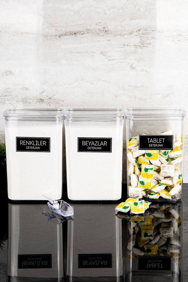 3lü Deterjan Kutusu Seti Ölçekli Renkliler Beyazlar Tablet Deterjan Etiketli 3000ml Mika - 1