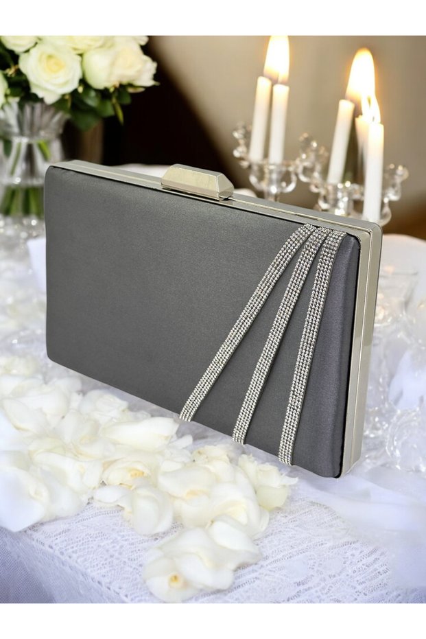 Platinum Color Satin Cross Silver Crystal Stone Women's Evening Dress Bag Wedding Engagement Graduation