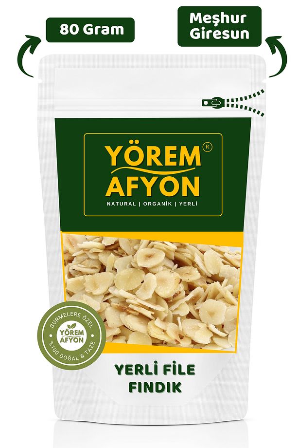Yörem Afyon Meşhur Giresun Diyet Dostu Kavrulmamış Glütensiz Çiğ Dilimlenmiş File Fındık | 85gr. - 1