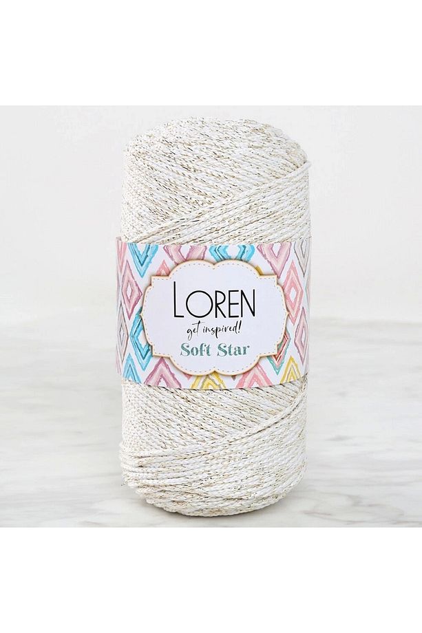 Loren Soft Star Makrome İpi Sarı Simli Krem RM103 - 1