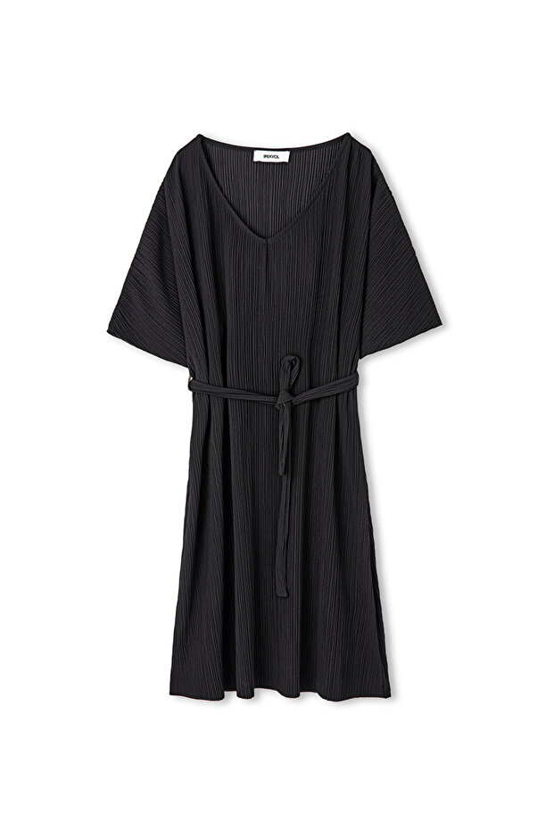 Kuşaklı midi elbise - 3