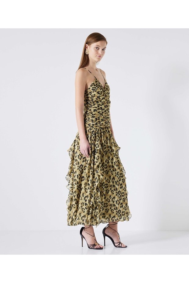 Leopar desen drapeli elbise - 2