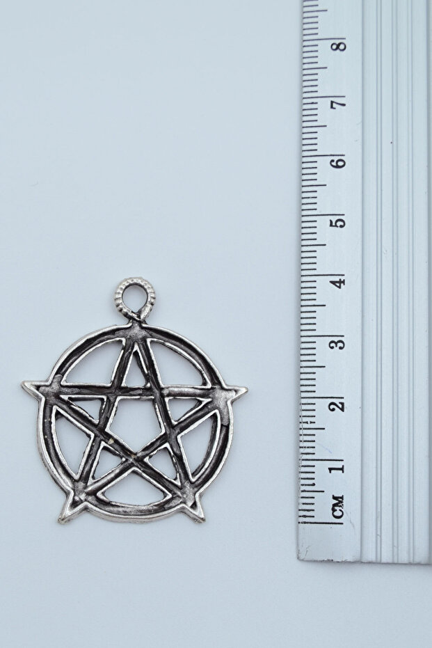 Pentagram Yıldızı Gümüş Kaplama Deri İp Kolye - 3