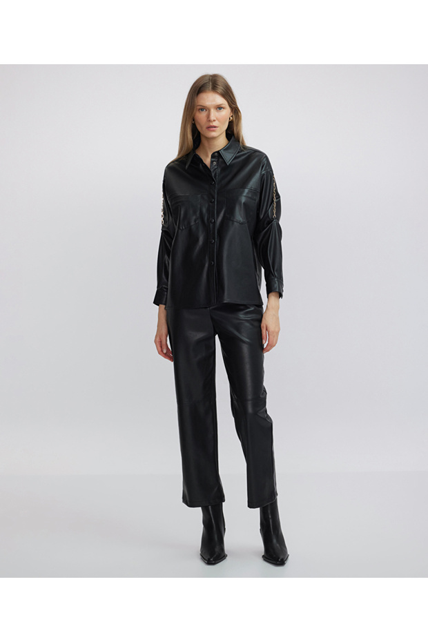 Deri görünümlü gömlek - 5