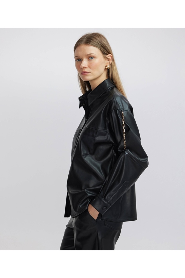 Deri görünümlü gömlek - 2