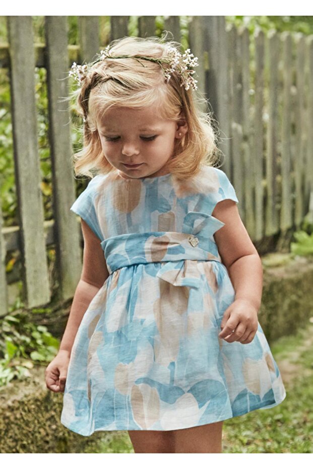 Floral Printed Girl's Linen Dress_Mnvs1909