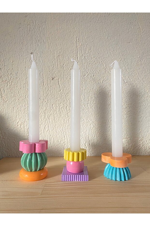 Studio Yabu - Katkat Renkli Şamdan Mumluk Set 8'li - 6