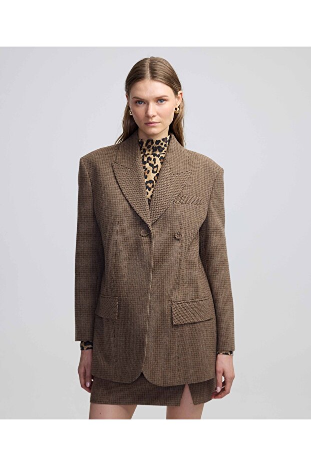 Mini ekose desen blazer - 1