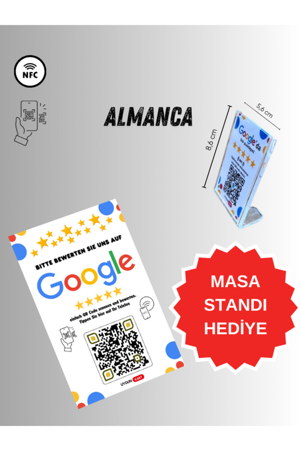 Almanca Google Yorum Kartı-işletmenize 5 Yıldız yorum toplar- Nfc ve Qr (Kare Kodlu) - 6