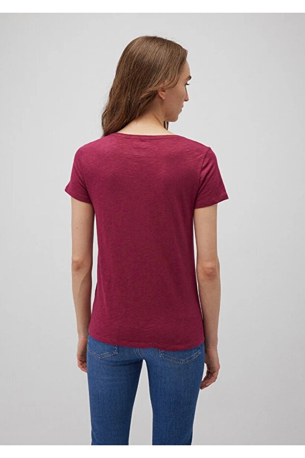 Yaka Flamlı Mavi Basic Tişört - 3